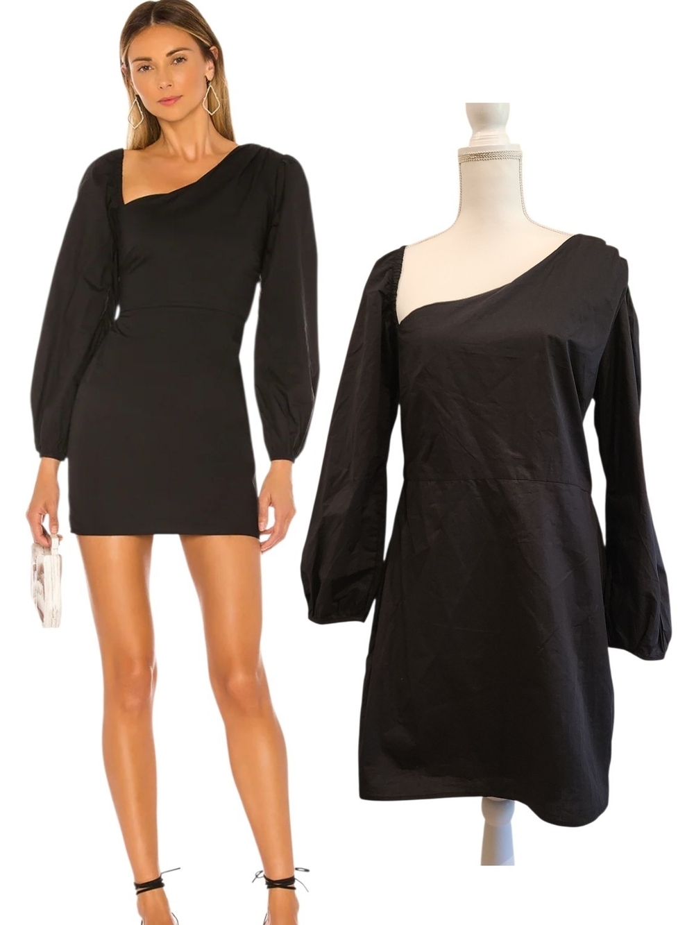 NWT Revolve Lovers + Friends Andy Asymmetric Poplin Mini Dress Large Black LBD